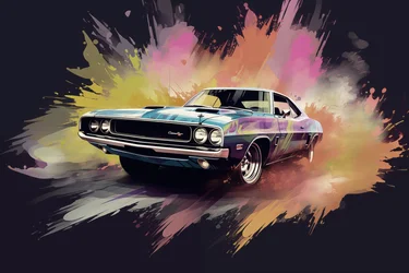 Old American car, the 70s & 60s, Abstract painting