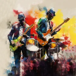Rock & Jazz Musician Band Playing Guitar, Brush Painting, Wall Art Prints