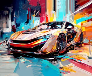 Abstract Modern Sports Luxury Racing Car Painting, Wall Art Print