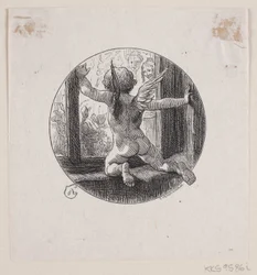Circular Vignette with Flying Angel