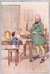 David dined with Mr. McCawber in prison, illustration from David Copperfield, 1914