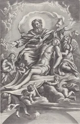 The Holy Trinity, with the dead Christ at center surrounded by angels, God the Father, ..., 1650-90