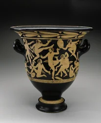 White-figure Bell Krater with Dancing Satyrs, 400-351 BC