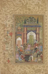 Babur receives a courtier, Detached folio from a dispersed copy of Baburnama (Tuzuk-i Baburi) by Zahir-al-Din Muhammad Babur