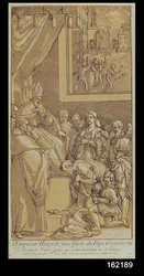Emperor Henri IV at the feet of Pope Gregory VII, engraved by Nicolas Le Sueur