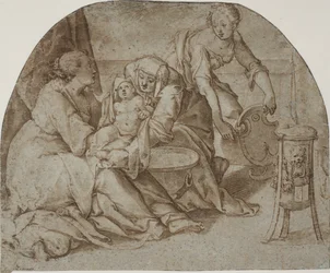 The Child Jesus Bathed by Mary, Anna, and a Maid