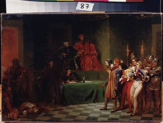 Mosaic artists before the council of three in Venice