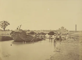 Bridge of Boats Below the Martiniere College on the Gomti River