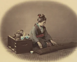 Woman with Tea Set Playing the Koto