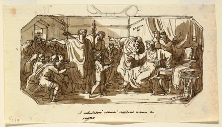 Ceiling Design: Roman Ambassador Asks the Sabine Numa Pompilius to Reign over Rome, Sala di Numa Pompilio, Palazzo Milzetti, Faenza