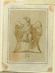 Project: Eagle Displayed with Inverted Wings, Standing upon a French Bicorne Hat, ca. 1800