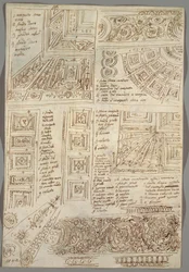 Four Decorative Studies of Ceilings; Verso: Anatomical Studies