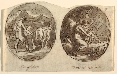 Man the Farmer, Diana the Goddess of the Hunt, Design for Vaulted Ceiling, Sala dei Legislatori, Palazzo Conti-Sinibaldi, Faenza