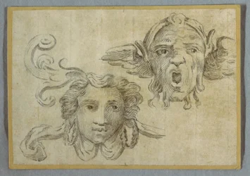 Mask with Garland and Ears; Mask with Beard and Ears of Satyr