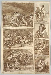 Sketchbook Page: Studies after Paintings in Ferrara, Rome, Bologna, Mantua after Artists Tibaldi, Raphael, Andrea del Sarto and Polidoro; Verso: Bird Skeleton and Horse
