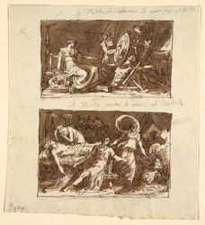 Thetis in the Workshop of Hephaestus; Thetis Showing the Armor to Achilles: Two Designs for Ceiling Panels in the Galeria d