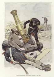 A Soldier Inspects a Cannon Beside the Body of Dead Soldier