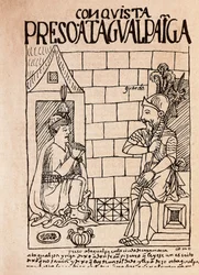 Inca emperor Atahualpa, prisoner of the Conquistadores at Cajamarca