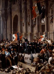 Revolution of 1848: Alphonse de Lamartine Refusing the Red Flag for the Tricolor Flag at the Town Hall (detail)