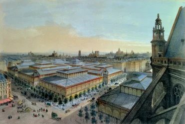 View of Les Halles in Paris taken from Saint Eustache upper gallery, c. 1870-80