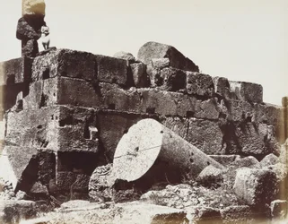 Ruins of the columns of the Temple of Jupiter, in the archeological zone of Heliopolis or Baalbek, ancient Syrian city, now Lebanon