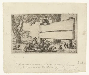 Address Card with Ducks by a Wooden Fence for the Printer Delâtre