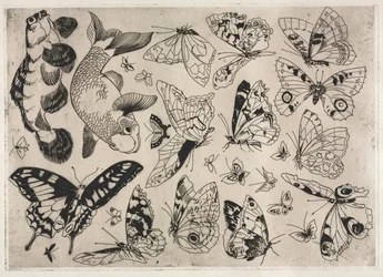 Dinner Service Rousseau service: Butterflies and Fish no. 16, 1866