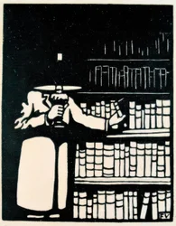 Book Lover with Lamp in His Library