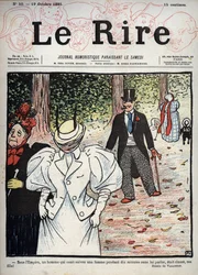 Cover of the newspaper Le Rire, No. 50, October 10, 1895: Under the Empire, a man who dared to follow a woman for ten minutes without talking to her was classy, my daughter!