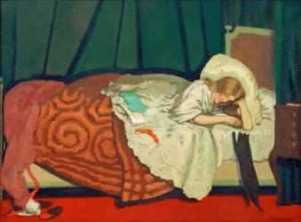 Reclining Woman Playing with a Cat