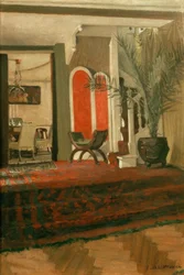 Interior, Living Room with Staircase and Dining Room in the Background