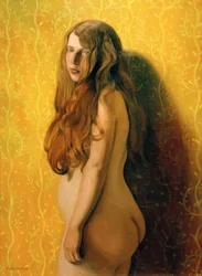 Nude against a yellow background