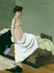 Standing Nude Holding a Gown on Her Knee
