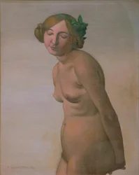 Female Nude with Green Hair Ribbon