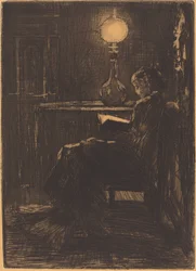 Woman Reading by Lamplight