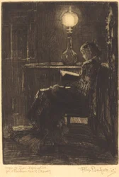 Woman Reading by Lamplight