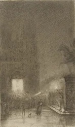Gathering at Evening in Front of a Cathedral