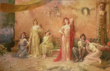 The Temptresses Before a Wall Covered with Graffiti