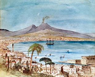 Watercolour of Mount Vesuvius by Felix Mendelssohn from a picture book for his son Paul