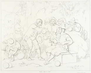 Rip Van Winkle, Rip Serving Liquor to the Strange Men in the Mountains (illustration)