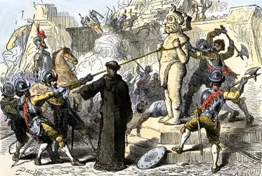 Spanish Priests Destroying the Aztec Idols of Mexico