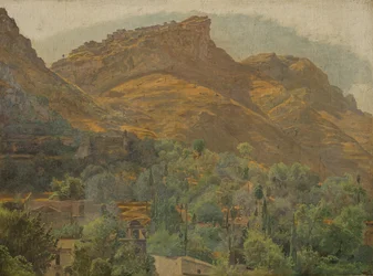 View to the Mountain Town of Mola near Taormina