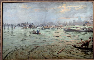 View of the Bridge and the Embankment of the Estacade in Paris During the Great Flood of 1910