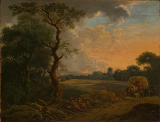 Evening Landscape with Hay Wagon