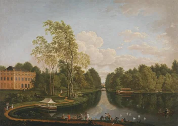 View south across Upper Schönbusch Lake towards Schönbusch Palace and the canal (Aschaffenburg Cycle)