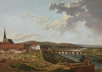 View from Aschaffenburg Castle of the Marstall and the Main Bridge (Aschaffenburg Cycle)