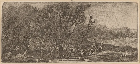 Shepherds with Their Herd Fording a Stream