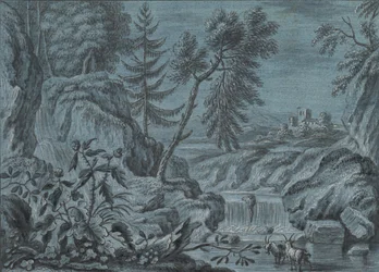 Southern Landscape with a Waterfall and Goats, late 18th Century
