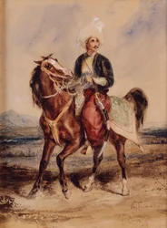 An Arab Warrior on Horseback in a Landscape