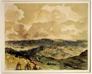 Panoramic view of wooded hills around Croze